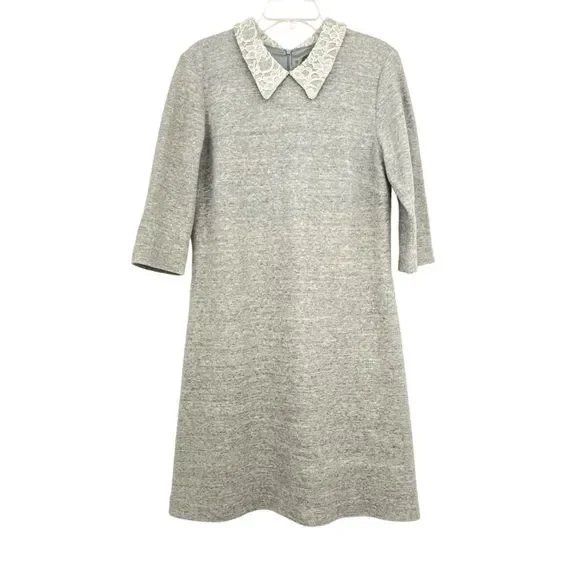 Anthropologie Leonor Silva Etain Dress Gray 3/4 Sleeves Lace Collar Women Large - Picture 2 of 16